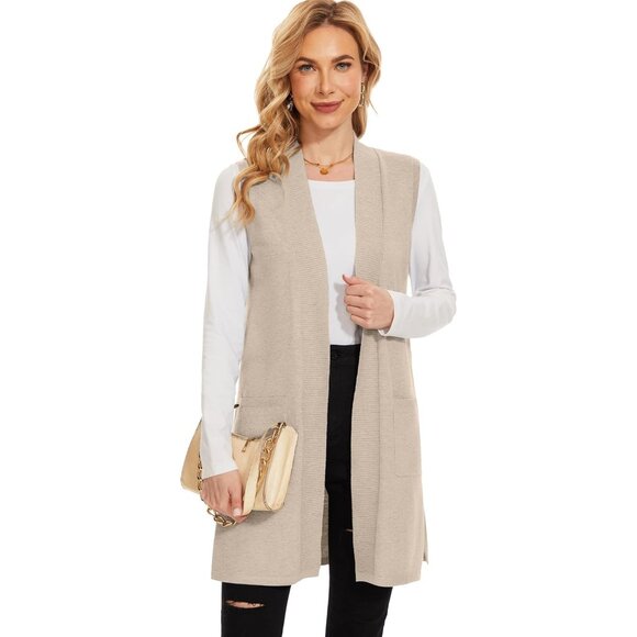 Other - Women Sleeveless Long Vest Lightweight Open Front Knit with Pockets